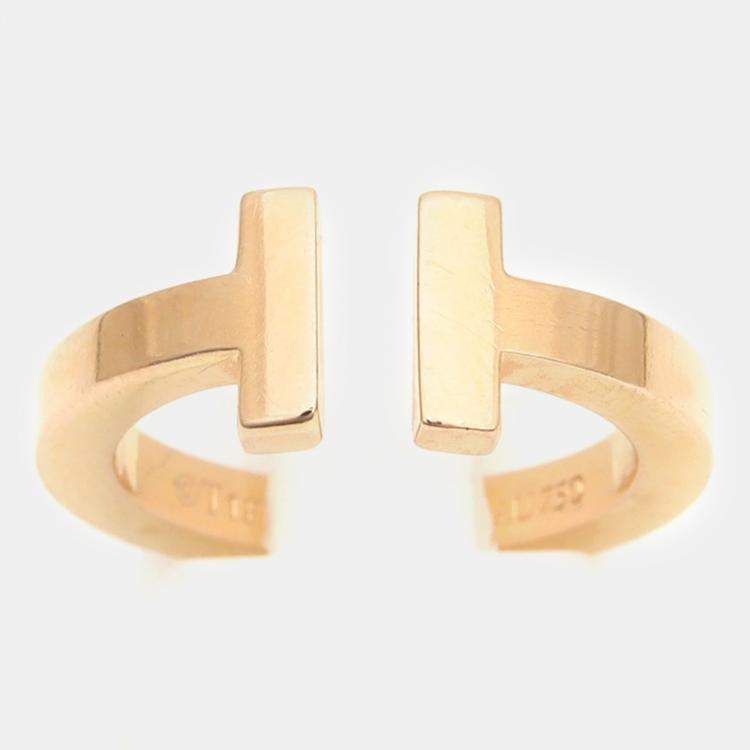 Pre Owned Tiffany & Co. 18K Rose Gold T Square Ring EU 49