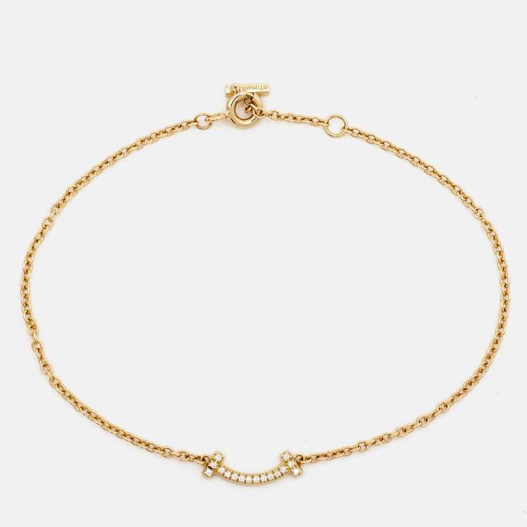 Pre Owned Tiffany & Co. T Smile Mini Diamond 18k Yellow Gold Bracelet