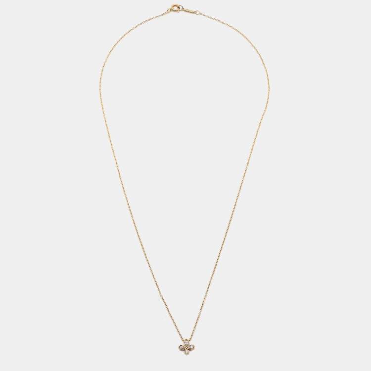 Pre Owned Tiffany & Co. Fleur De Lis Diamond 18k Yellow Gold Necklace