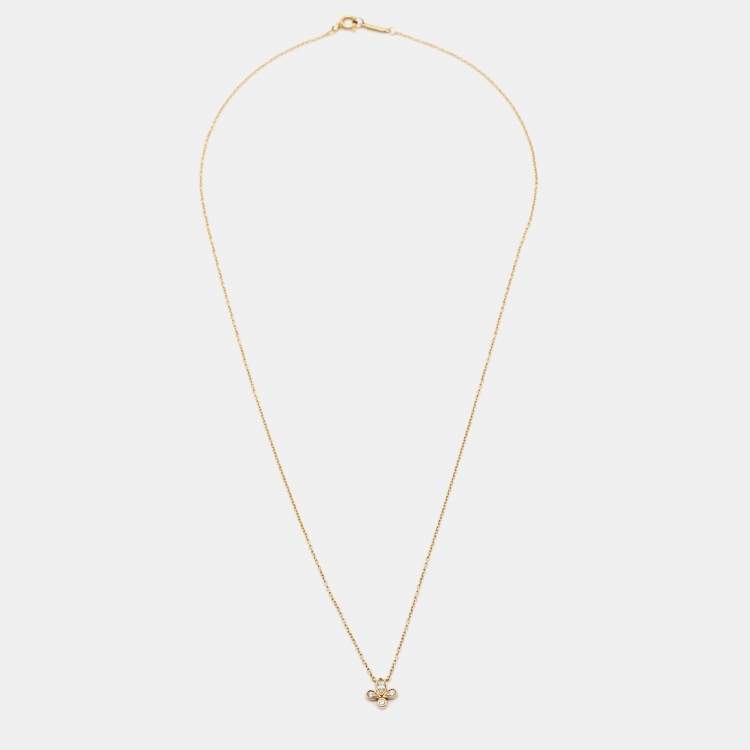 Pre Owned Tiffany & Co. Fleur De Lis Diamond 18k Yellow Gold Necklace