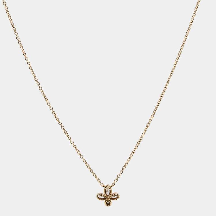 Pre Owned Tiffany & Co. Fleur De Lis Diamond 18k Yellow Gold Necklace