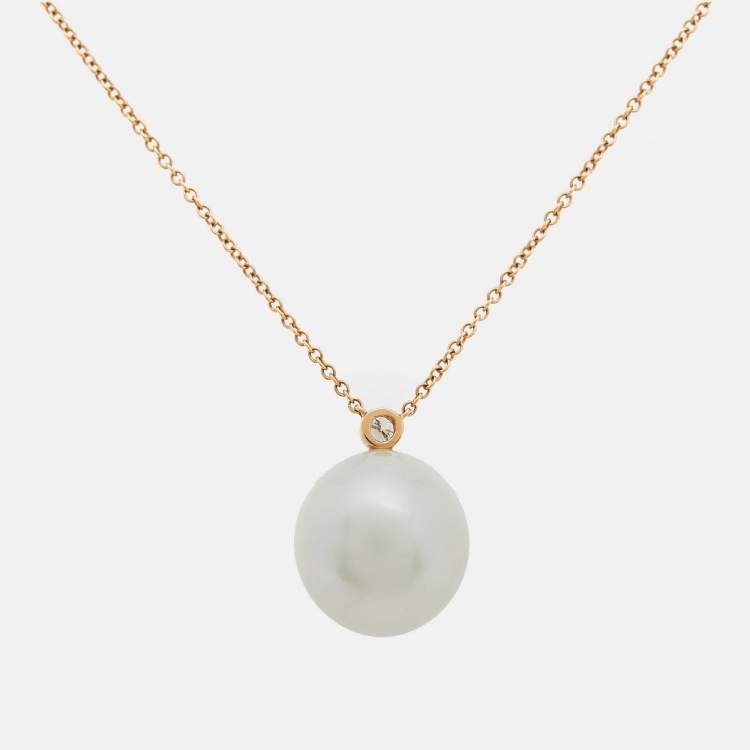 Pre Owned Tiffany & Co. Tiffany South Sea Nobel Cultured Pearl Diamond 18k Rose Gold Necklace
