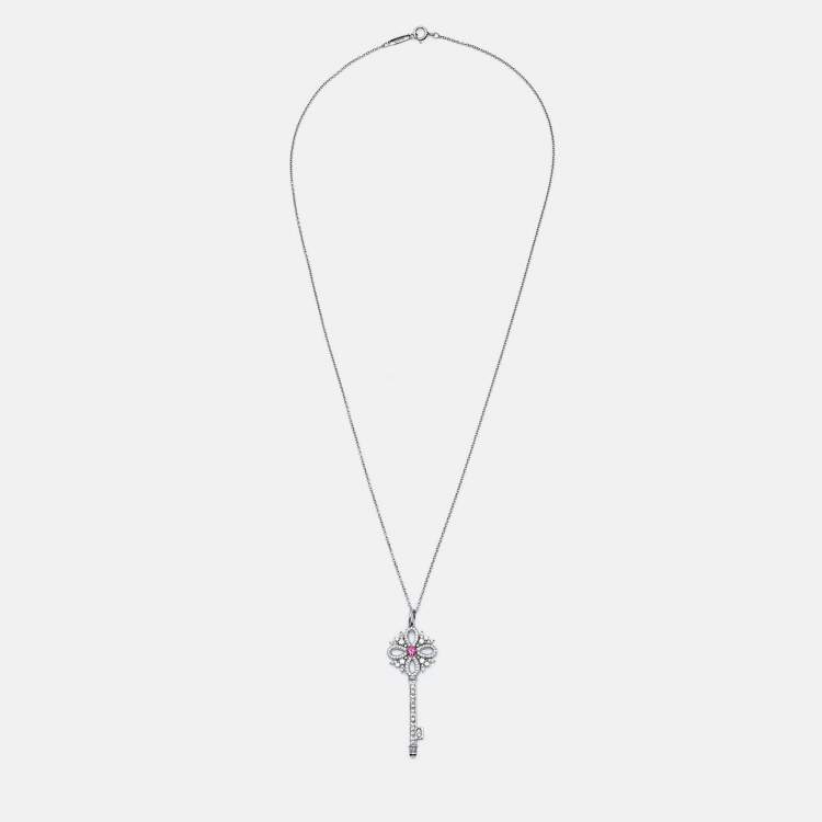 Pre Owned Tiffany & Co. Tiffany Victoria Key Ruby Diamond Platinum Pendant Necklace