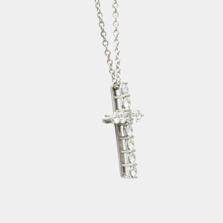 Pre Owned Tiffany & Co. Platinum and Diamond Cross Pendant Necklace