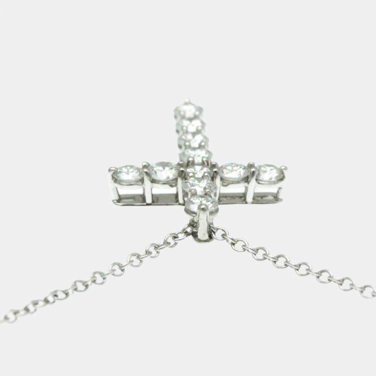 Pre Owned Tiffany & Co. Platinum and Diamond Cross Pendant Necklace
