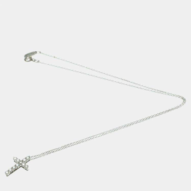 Pre Owned Tiffany & Co. Platinum and Diamond Cross Pendant Necklace