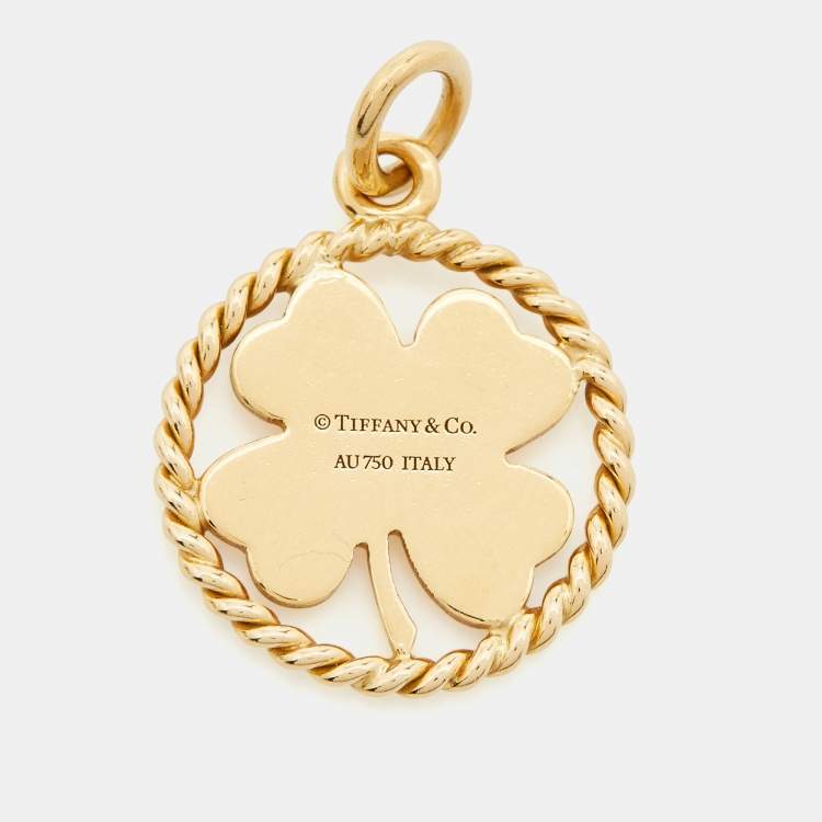 Pre Owned Tiffany & Co. Four Leaf Clover 18k Yellow Gold Round Pendant