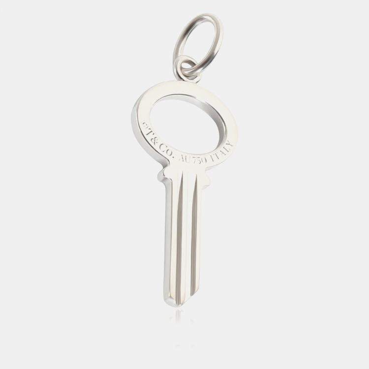 Pre Owned Tiffany & Co. 18k White Gold Keys Fashion Pendant 0.05 CTW