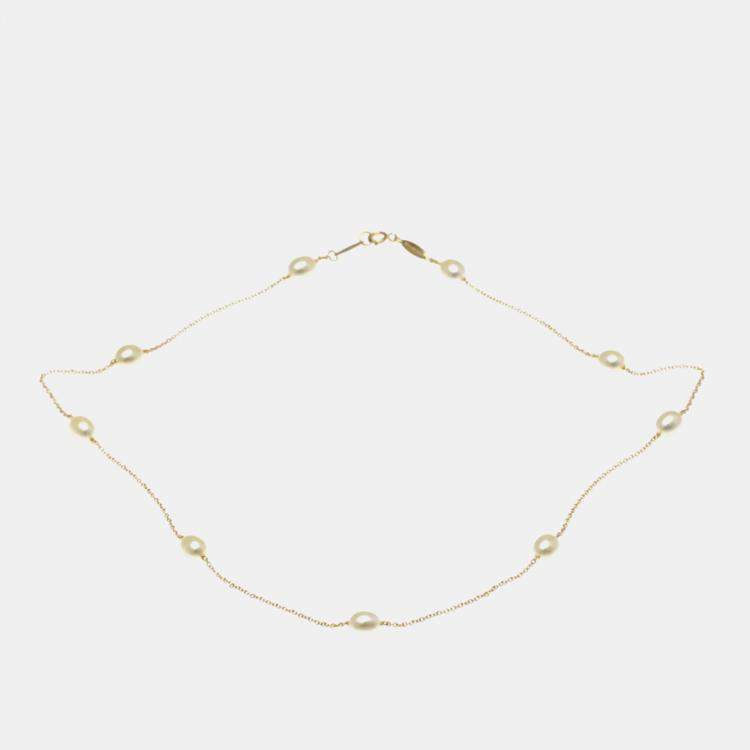 Pre Owned Tiffany & Co. 18K Rose Gold and Pearl Elsa Peretti Pearls by the Yard Station Necklace