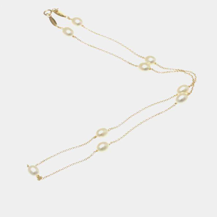 Pre Owned Tiffany & Co. 18K Rose Gold and Pearl Elsa Peretti Pearls by the Yard Station Necklace