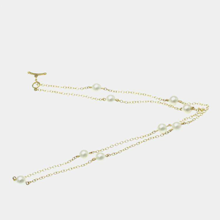 Pre Owned Tiffany & Co. 18K Yellow Gold and Pearl Elsa Peretti Pearls by the Yard Station Necklace