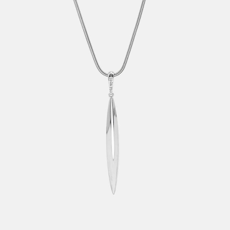Pre Owned Tiffany & Co. Feather Pendant 18k White Gold Snake Chain Pendant Necklace