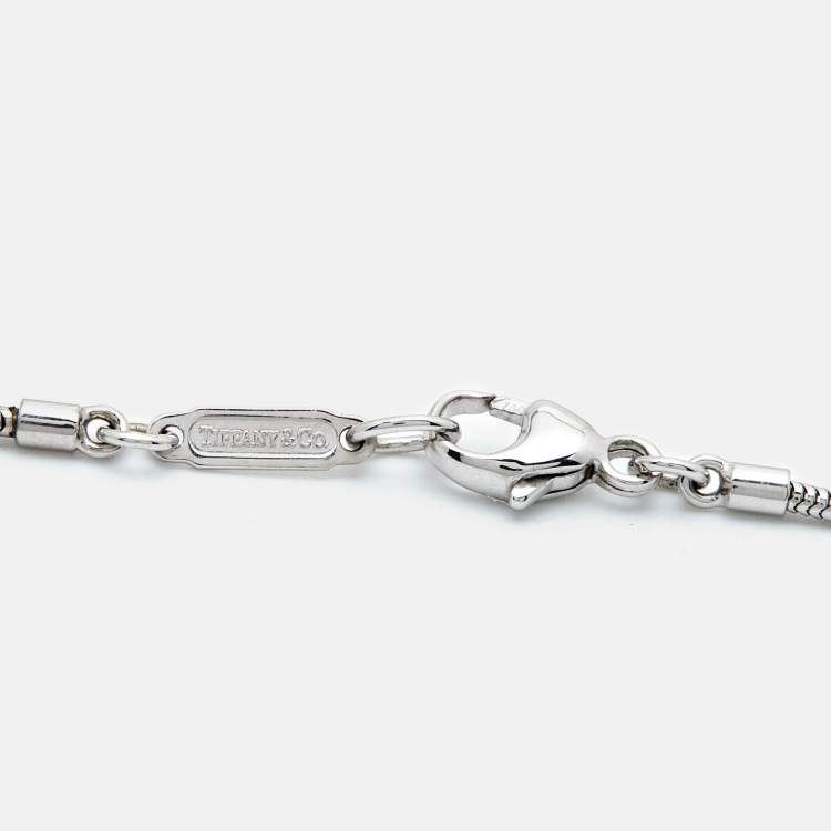 Pre Owned Tiffany & Co. Feather Pendant 18k White Gold Snake Chain Pendant Necklace