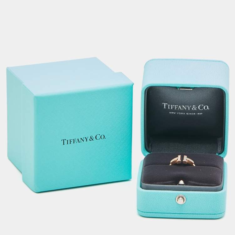 Pre Owned Tiffany & Co. Tiffany T Wire Mother of Pearl Diamond 18k Rose Gold Ring Size 50 