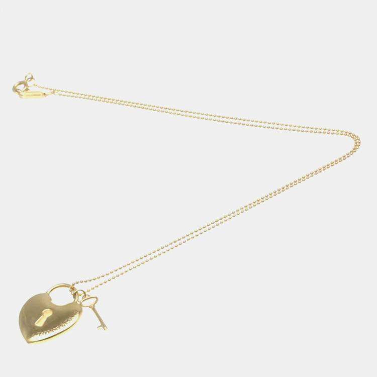 Pre Owned Tiffany & Co. 18K Pink Gold  No Stone Heart Key Pendant Necklace