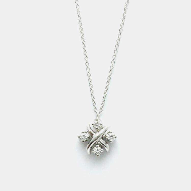 Pre Owned Tiffany & Co. Platinum Diamond Lynn Pendant Schlumberger Necklace