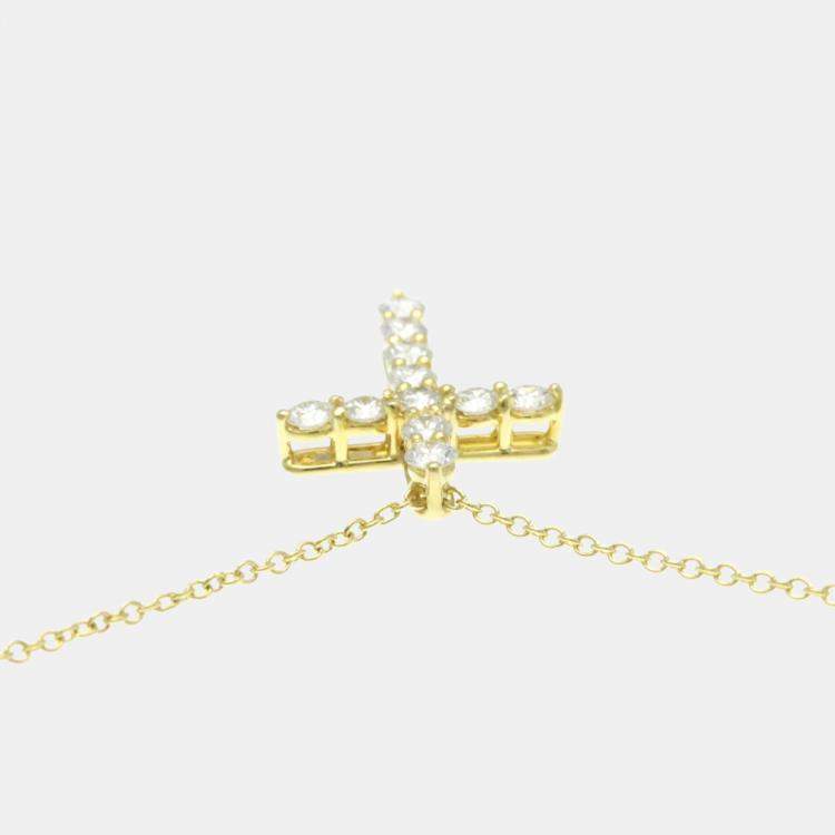 Pre Owned Tiffany & Co. 18K Yellow Gold Diamond Cross Pendant Necklace