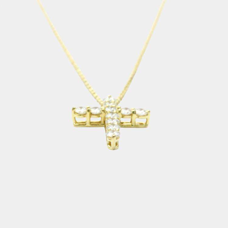 Pre Owned Tiffany & Co. 18K Yellow Gold Diamond Cross Pendant Necklace