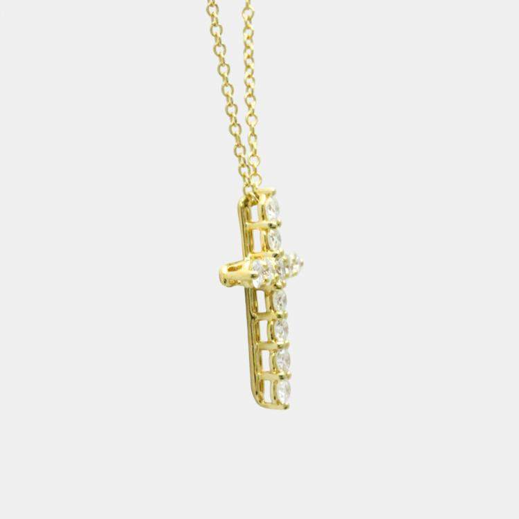 Pre Owned Tiffany & Co. 18K Yellow Gold Diamond Cross Pendant Necklace