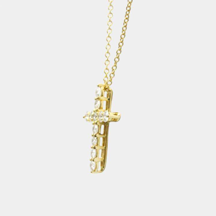 Pre Owned Tiffany & Co. 18K Yellow Gold Diamond Cross Pendant Necklace