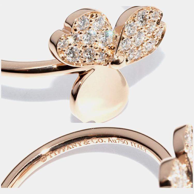 Pre Owned Tiffany & Co. 18K Rose Gold and Diamond Paper Flower Ring EU 52