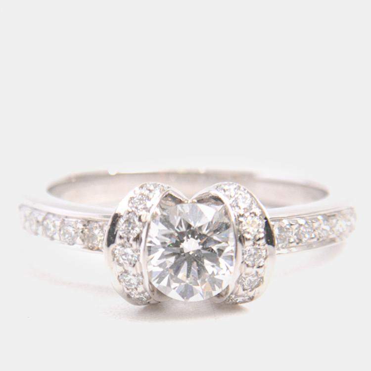 Pre Owned Tiffany & Co. Platinum and Diamond Ribbon Solitaire Ring EU 50