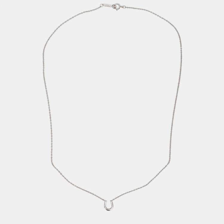 Pre Owned Tiffany & Co. 18k White Gold Diamonds Horse Shoe Necklace