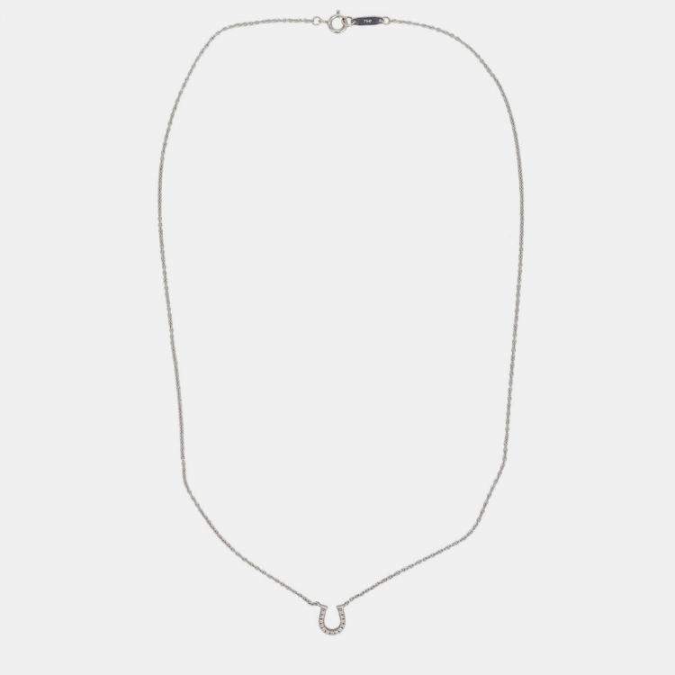 Pre Owned Tiffany & Co. 18k White Gold Diamonds Horse Shoe Necklace