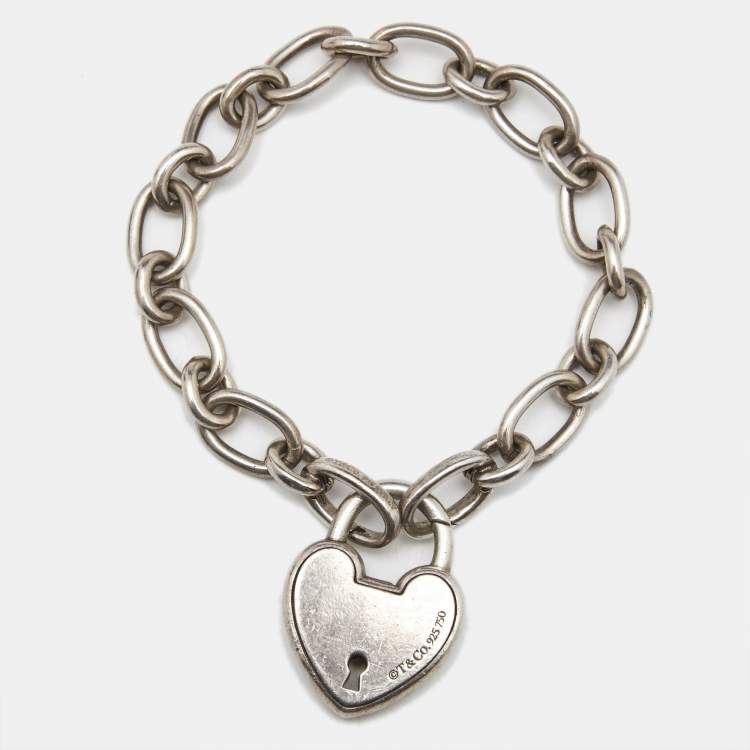 Pre Owned Tiffany & Co. Heart Lock 18k Rose Gold Sterling Silver Charm Bracelet