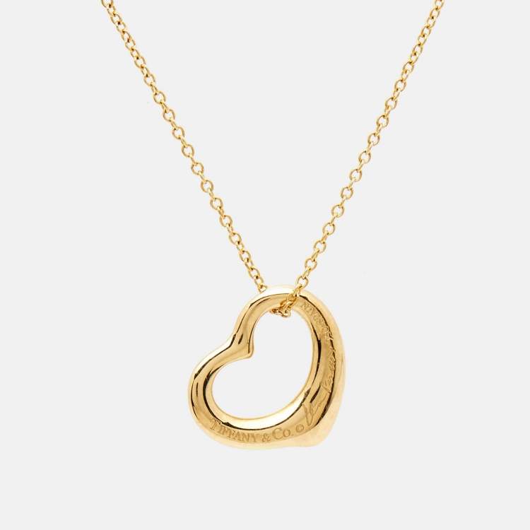 Pre Owned Tiffany & Co. Elsa Peretti Open Heart Diamond 18K Yellow Gold Necklace