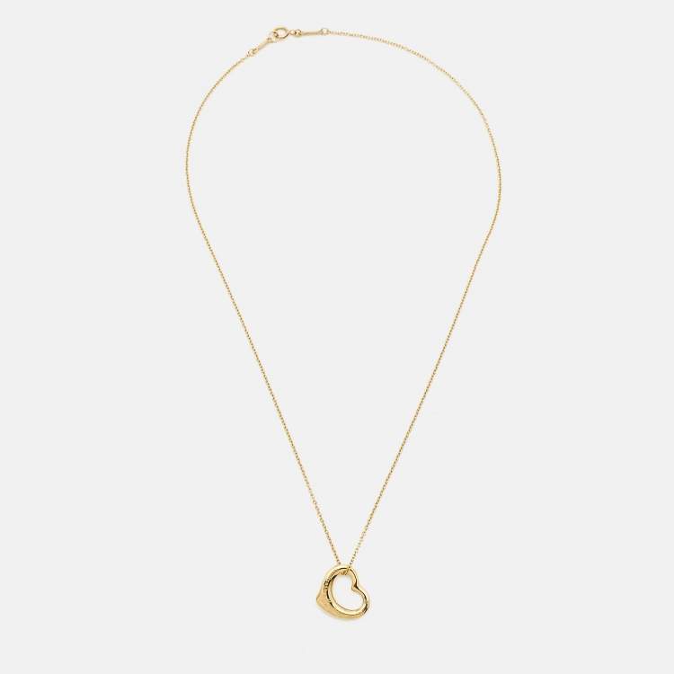 Pre Owned Tiffany & Co. Elsa Peretti Open Heart Diamond 18K Yellow Gold Necklace