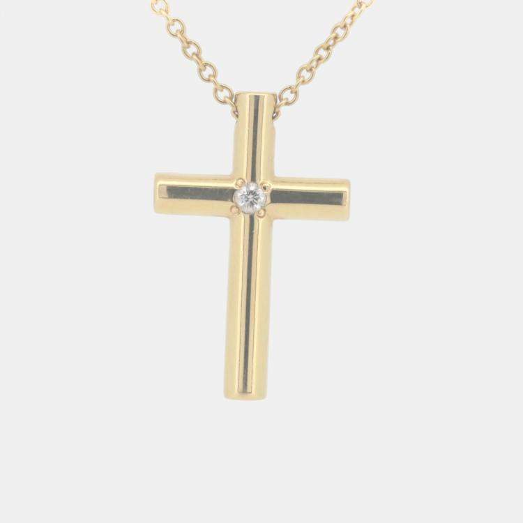 Pre Owned  Tiffany & Co. 18k Yellow Gold Diamond Cross Pendant Necklace 