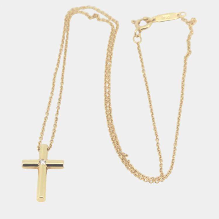 Pre Owned  Tiffany & Co. 18k Yellow Gold Diamond Cross Pendant Necklace 