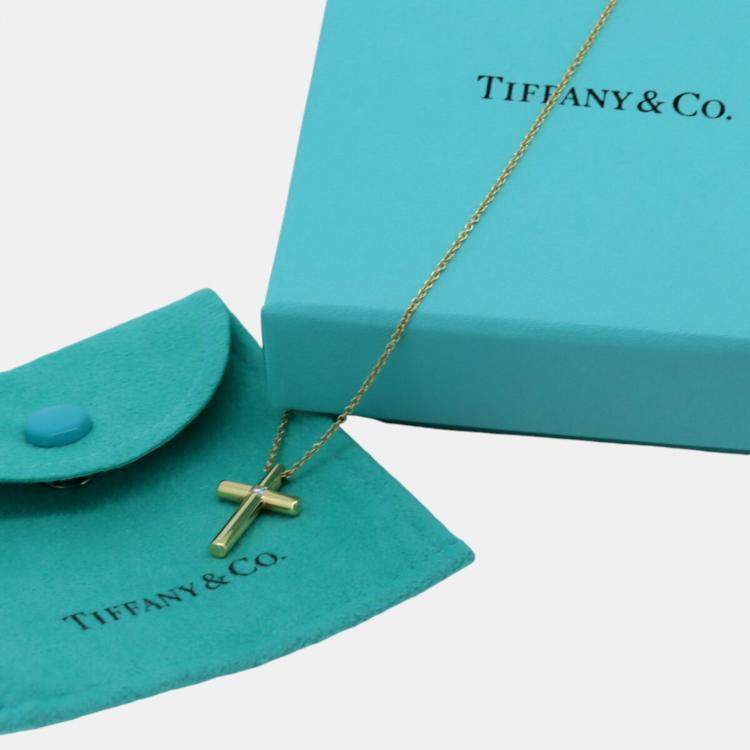 Pre Owned  Tiffany & Co. 18k Yellow Gold Diamond Cross Pendant Necklace 