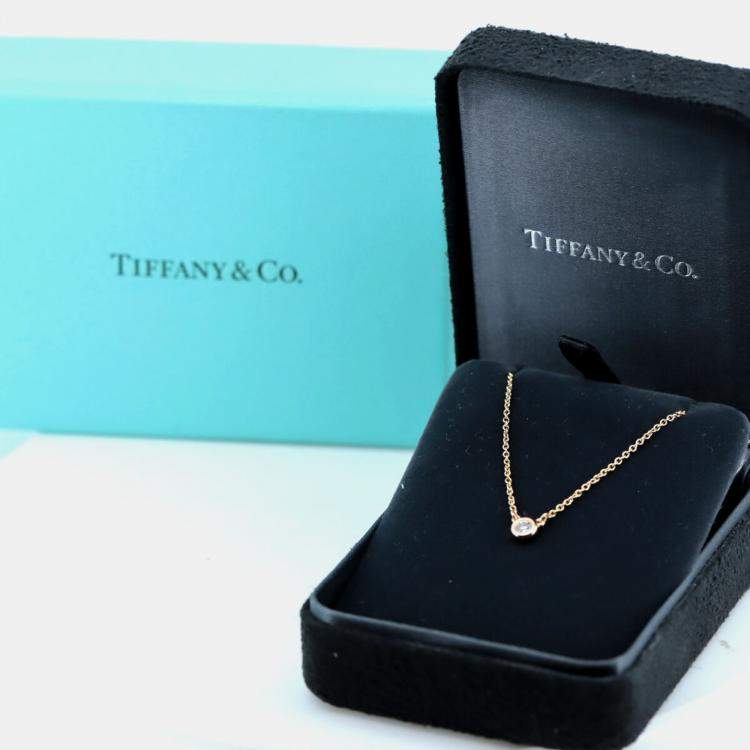 Pre Owned Tiffany & Co. 18K Rose Gold and Diamond Elsa Peretti Diamonds By The Yard Pendant Necklace 