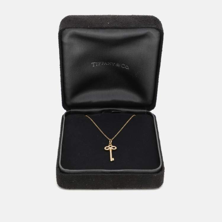 Pre Owned Tiffany & Co. Fleur de Lis Key Diamond 18k Gold Necklace