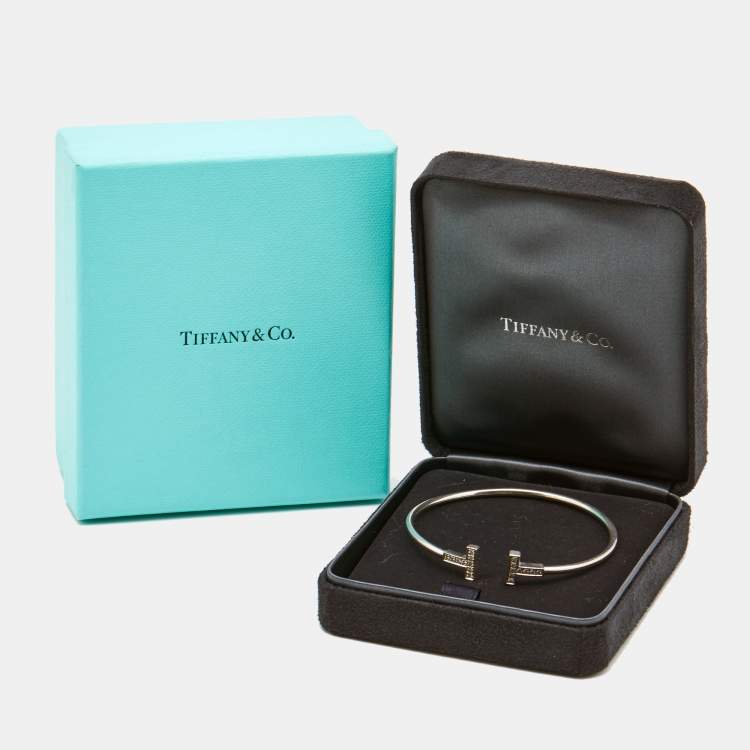 Pre Owned Tiffany & Co. Tiffany T Wire Diamonds 18k White Gold Open Cuff Bracelet