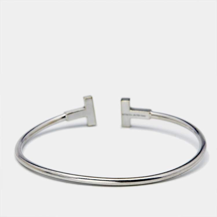 Pre Owned Tiffany & Co. Tiffany T Wire Diamonds 18k White Gold Open Cuff Bracelet