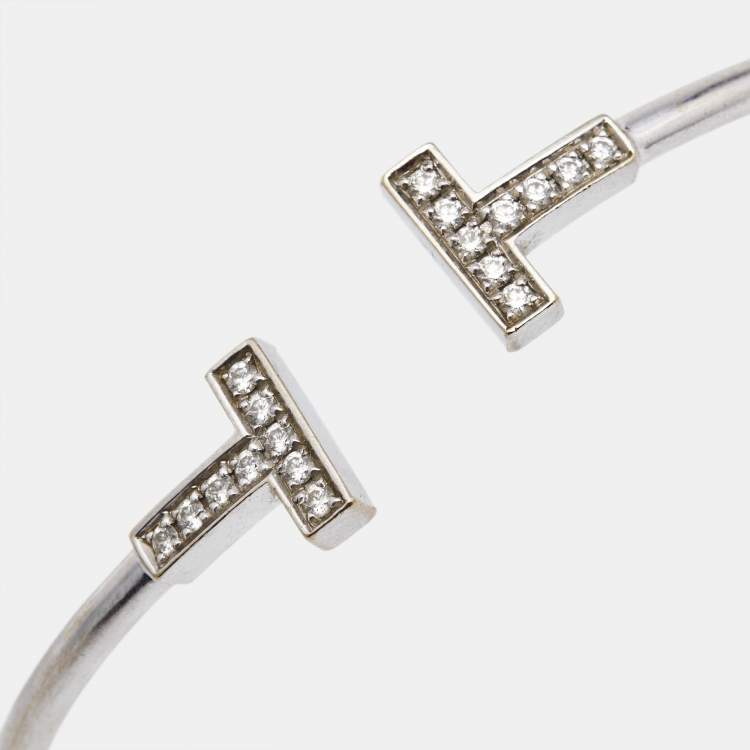 Pre Owned Tiffany & Co. Tiffany T Wire Diamonds 18k White Gold Open Cuff Bracelet