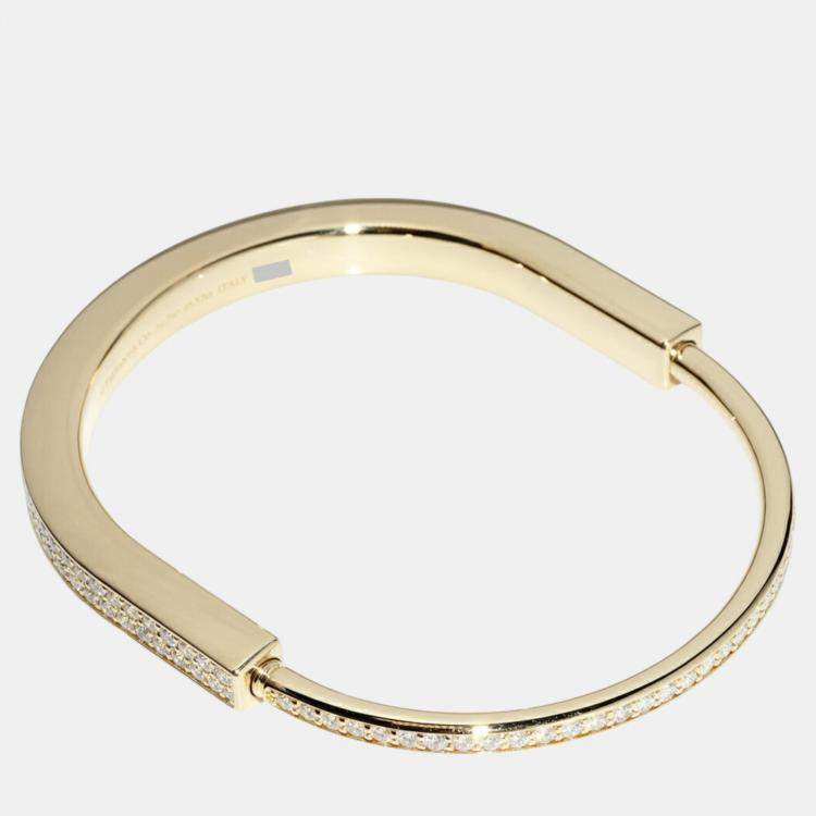 Pre Owned Tiffany & Co. 18K Yellow Gold and Diamond Lock Bangle Bracelet