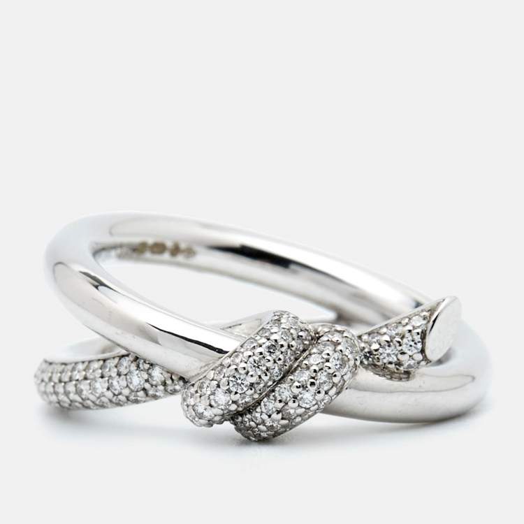 Pre Owned Tiffany & Co. Tiffany Knot Double Row Diamond 18k White Gold Ring Size 55
