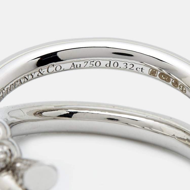 Pre Owned Tiffany & Co. Tiffany Knot Double Row Diamond 18k White Gold Ring Size 55