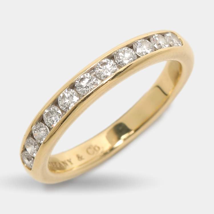 Pre Owned Tiffany & Co. Diamond Yellow Gold and Diamond Half Eternity Wedding Band Ring 49