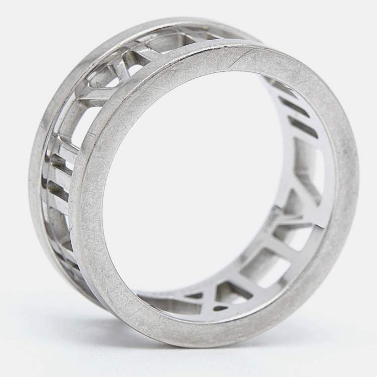 Pre Owned Tiffany & Co. Atlas 18k White Gold Ring Size 47