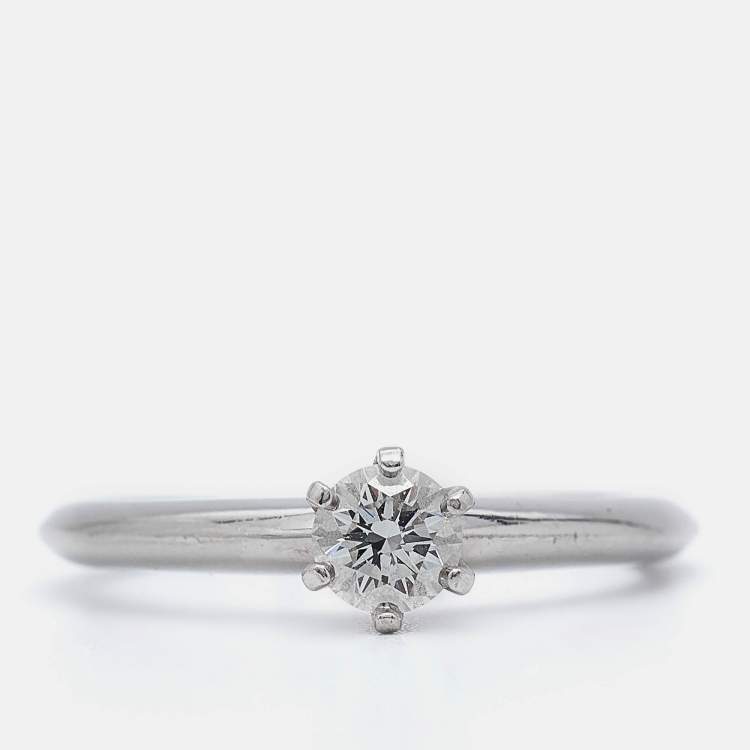 Pre Owned Tiffany & Co Setting 0.31 Carat Diamond Platinum Solitaire Ring Size 50