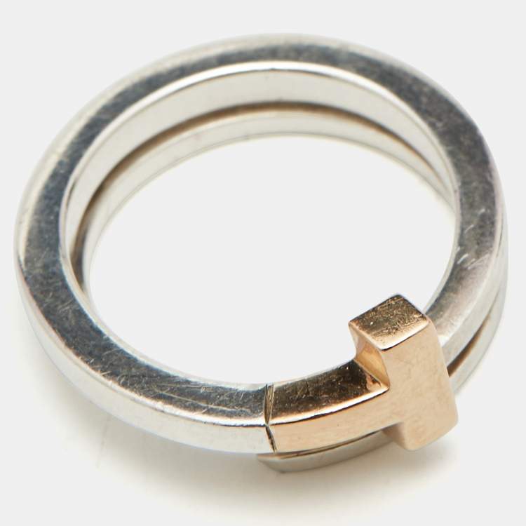 Pre Owned Tiffany & Co. T Square 18K Rose Gold Sterling Silver Wrap Ring 50