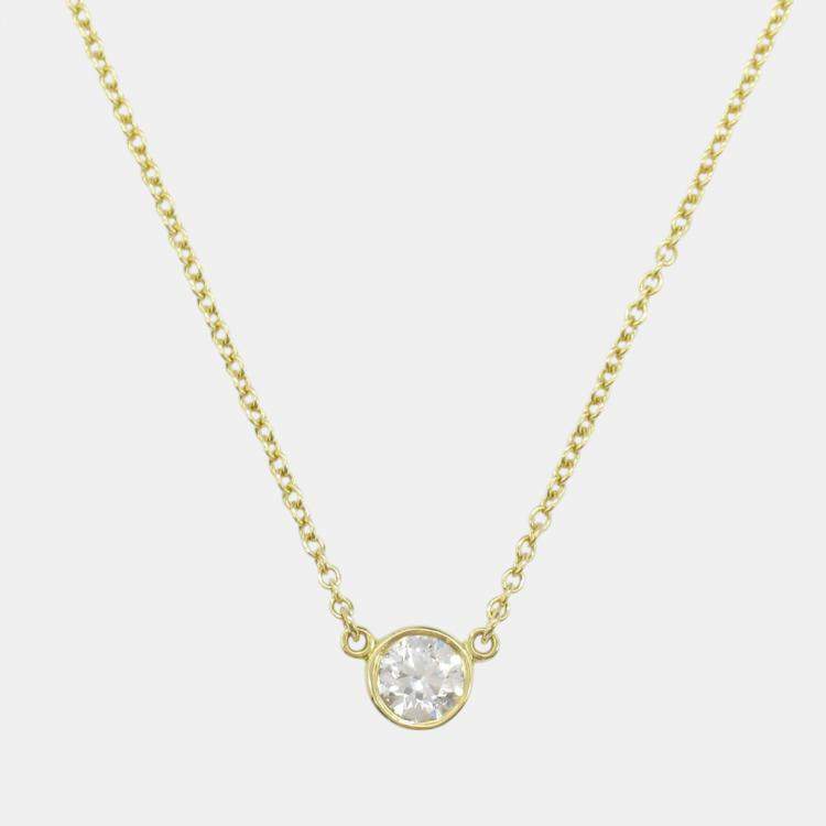 Pre Owned Tiffany & Co. Diamond Necklace 18k Yellow Gold Clear Metal