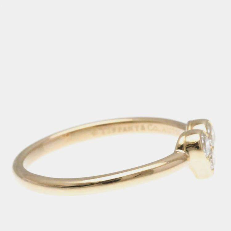 Pre Owned Tiffany & Co. 18K Pink Gold Sentimental Heart Diamond Band Ring EU 54.5