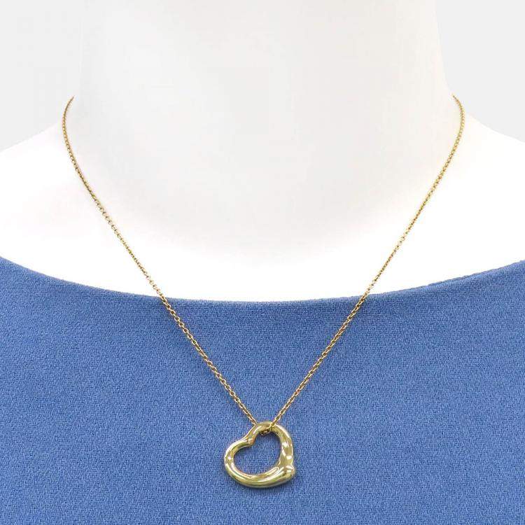 Pre Owned Tiffany Au750 18K Yg Open Heart Necklace Gold Metal