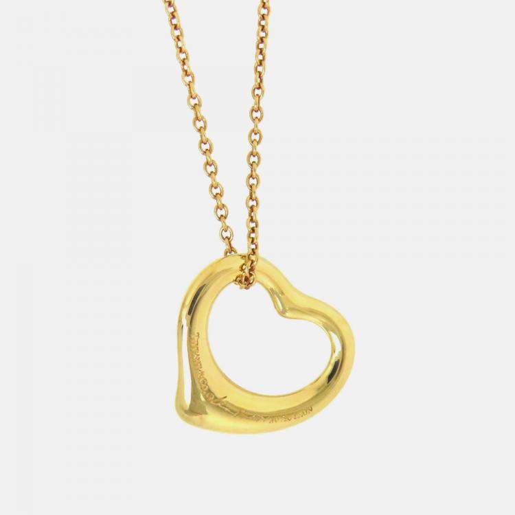 Pre Owned Tiffany Au750 18K Yg Open Heart Necklace Gold Metal